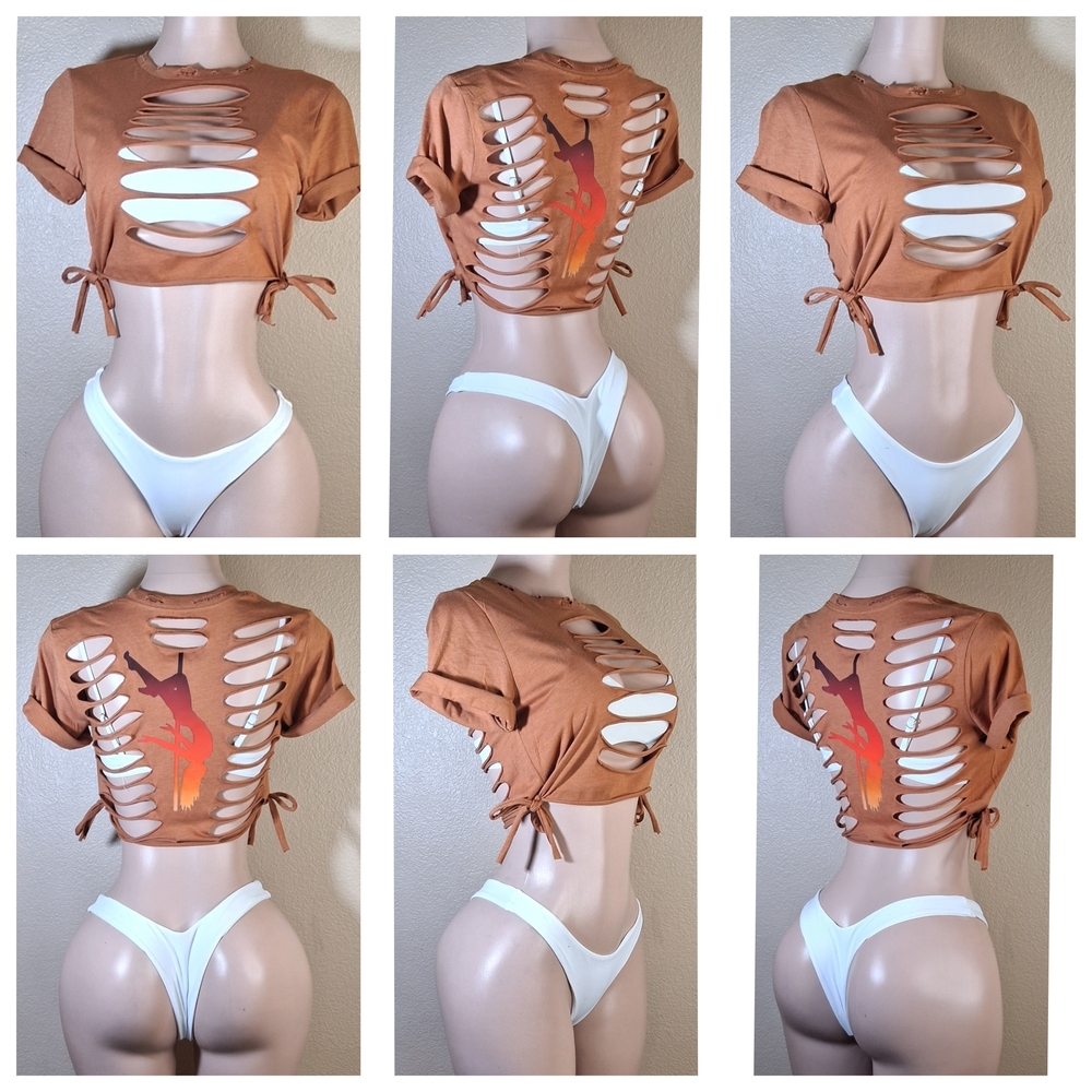 Trendy Brown Cut-Out Crop Top